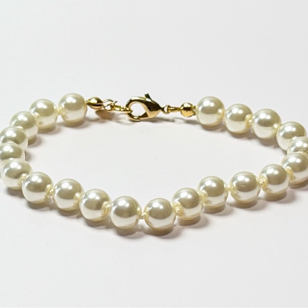 Vintage Faux Pearl Bracelet Knotted Strand 14KGE Clasp Classic Bride 7.5”